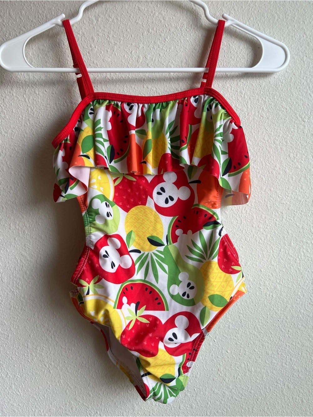Disney Red Fruit-Print Ruffle One-Piece Swimsuit